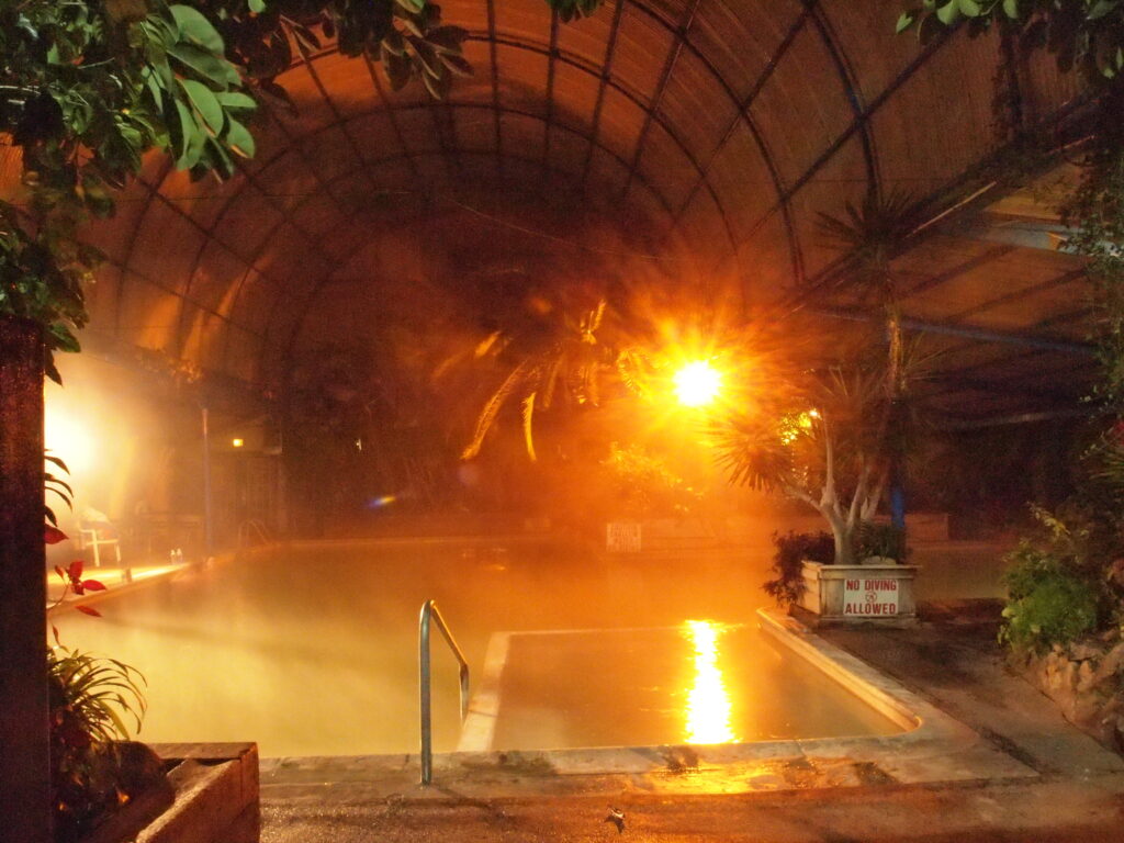 Pool by night at Indian Hot Springs – Idaho Springs, CO